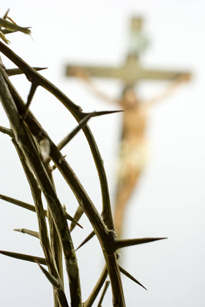 istock Crown of thorns with a Crucifix in the background 487271568