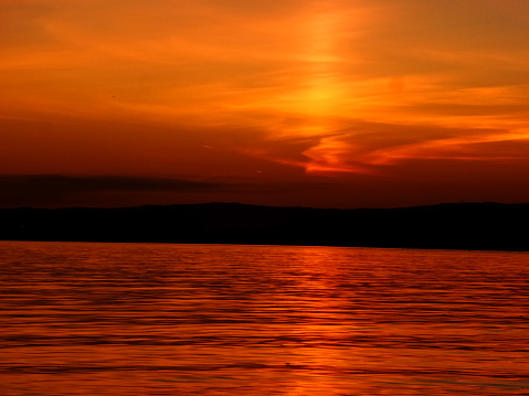 Summer sunset lake landscape background