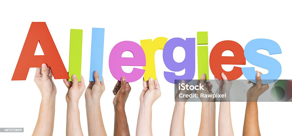 Group of Multiethnic Hands Holding Allergies Allergy Stock Photo
