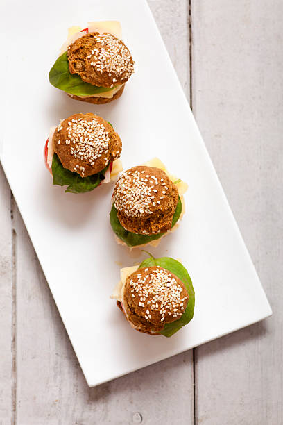 Mini cheeseburgers stock photo