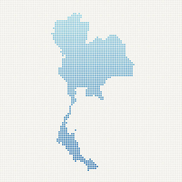 Abstract dot pattern vector map of Thailand. Carefully built with little circles. The country dots and background dots are each grouped as a compound path, so you can easily change colors and even use gradients with just a few clicks. File was created in Adobe Illustrator on April 23, 2014. The colors in the .eps-file are ready for print (CMYK). Included files are EPS (v10) and Hi-Res JPG (3000 x 3000 px).
