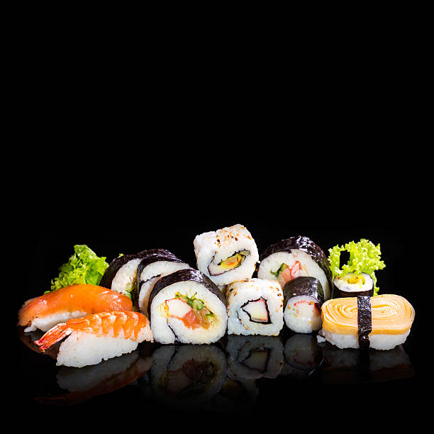 istock Sushi collection, isolated on black background. 487276713