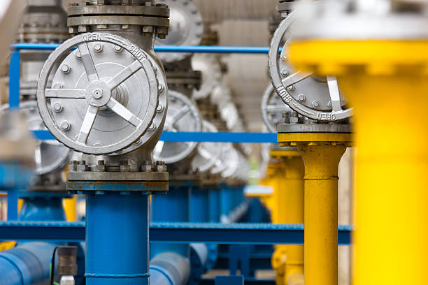 istock Valves at gas plant 487294729