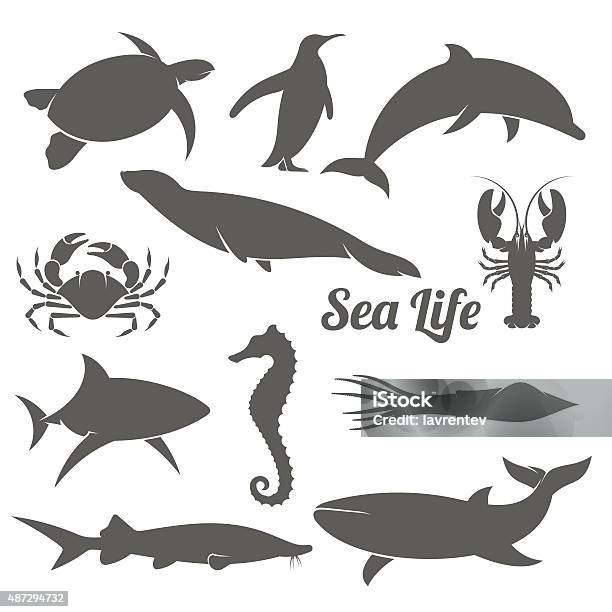 Minimal Sea Animals Silhouette Vector Illustration Stock Illustration - Download Image Now - In Silhouette, Seahorse, Animal
