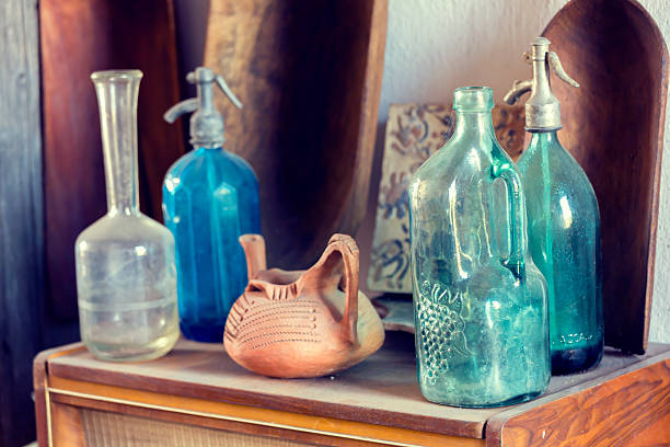 istock Antique bottles at a flea market 487295066