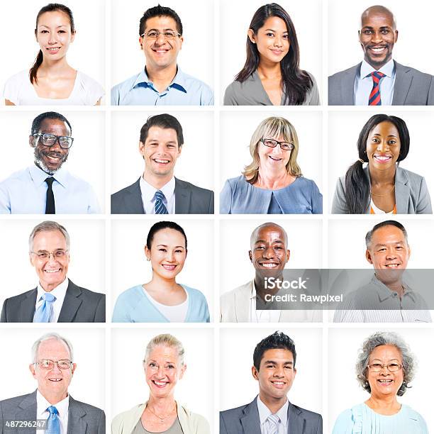 Collection Of 16 Individual Pictures Of People Stock Photo - Download Image Now - Business Person, Portrait, Adult
