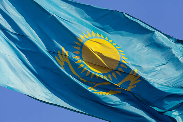 istock Kazakhstan flag on a blue background 487299719