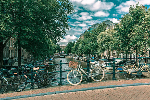 istock Amsterdam canal, bridge and bicycles 487300872