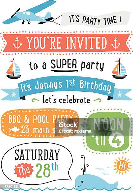 Boys Birthday Party Invitation Stock Illustration - Download Image Now - Banner - Sign, Birthday, Invitation