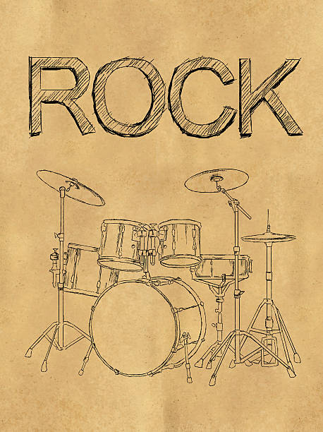 rock drum skizze auf papier - watercolor paper audio stock-fotos und bilder