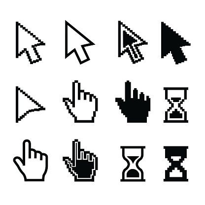 Pixel cursors icons - mouse cursor hand pointer hourglass - Illustration
