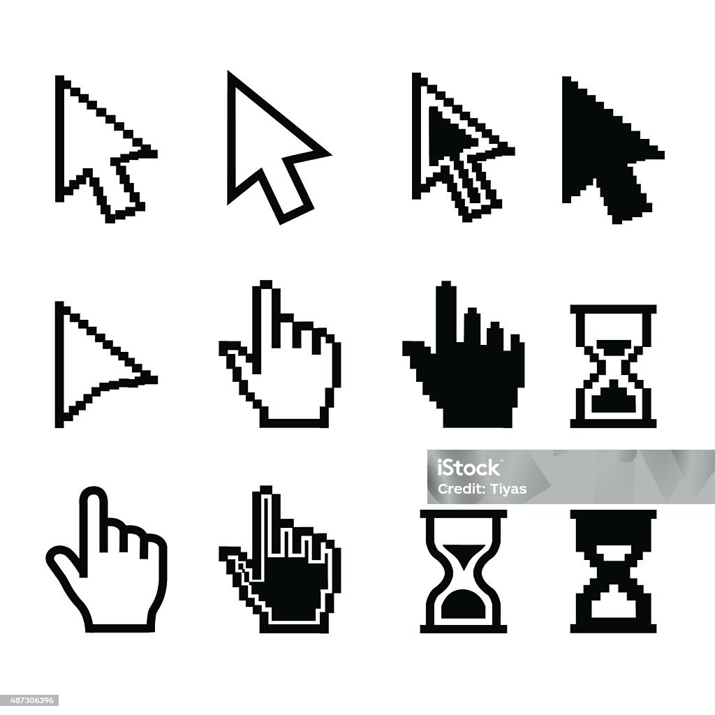 Pixel cursors icons - mouse cursor hand pointer hourglass - Illustration Cursor stock vector