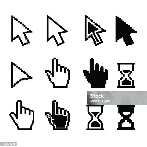 Pixel Cursors Icons Mouse Cursor Hand Pointer Hourglass Illustration Stock Illustration - Download Image Now