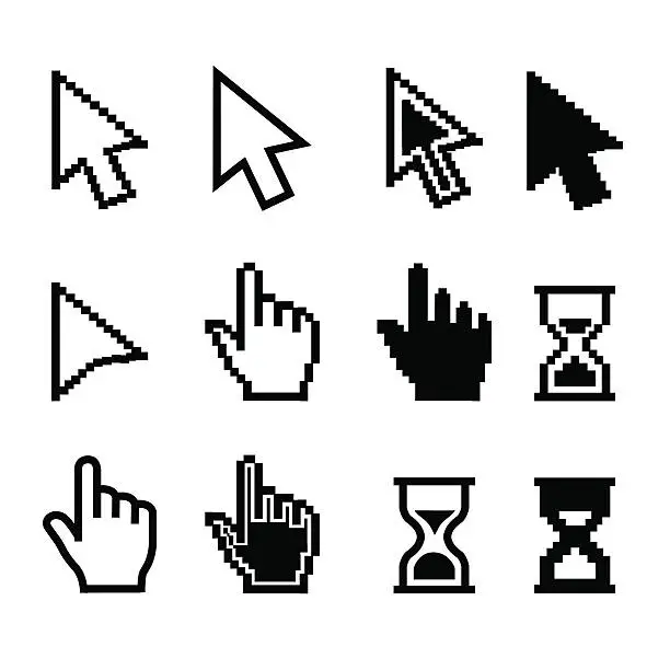Vector illustration of Pixel cursors icons - mouse cursor hand pointer hourglass - Illustration