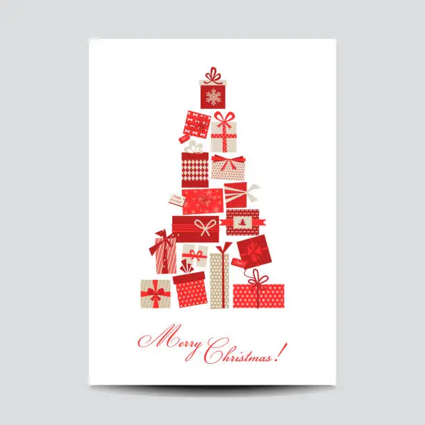 Vector illustration of Vintage Christmas Card - Christmas Tree from Gifts