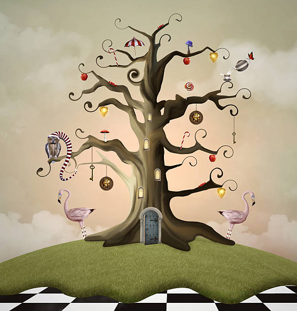 drzewo życia house - apple fruit surreal bizarre stock illustrations