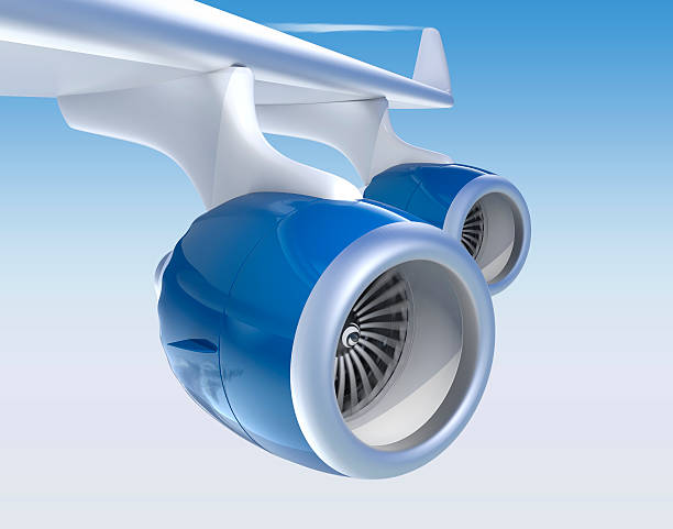 Jet turbofan engines with blue paint isolated on blue sky Jet turbofan engines with blue color paint isolated on blue sky. 3D rendering image with clipping path. jet intake stock pictures, royalty-free photos & images