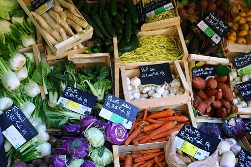 vegetables at organic food market in Paris