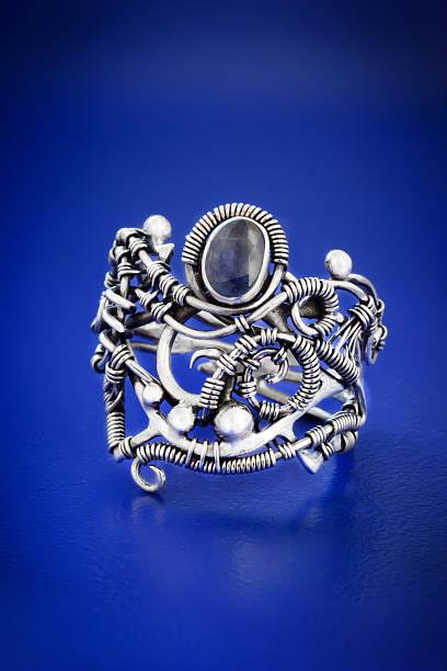 Silver blue sapphire wire wrap ring-2 stock photo
