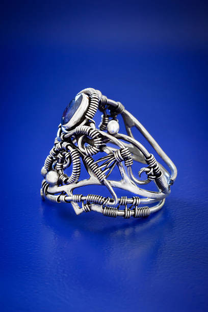 Silver blue sapphire wire wrap ring-1 stock photo