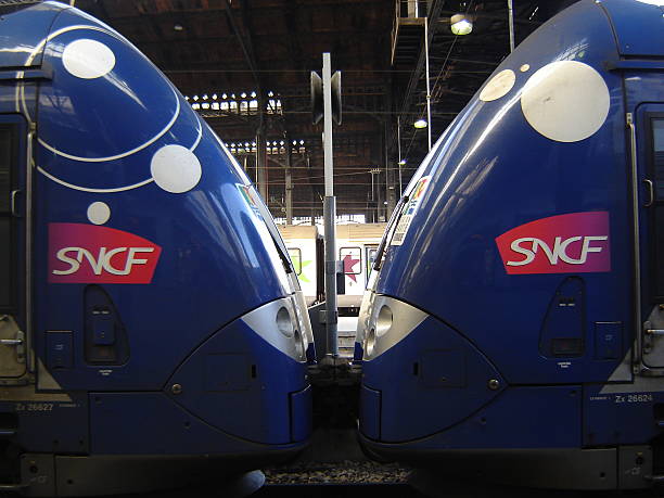 Paris, France - 06 March, 2023: Trains arrinving in the platforms of the Gare du Nord station. It is one of the seven large mainline railway station termini in Paris.
