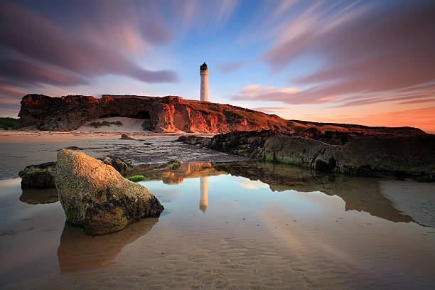 Lossiemouth Lighthouse at sunset stock photo