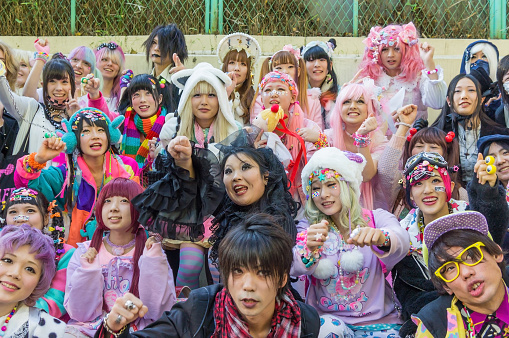 Tokyo,Japan - November 23,2014 : Teenages dressed up in their favourite anime costumes on the weekends around Harajuku station in Tokyo,Japan.