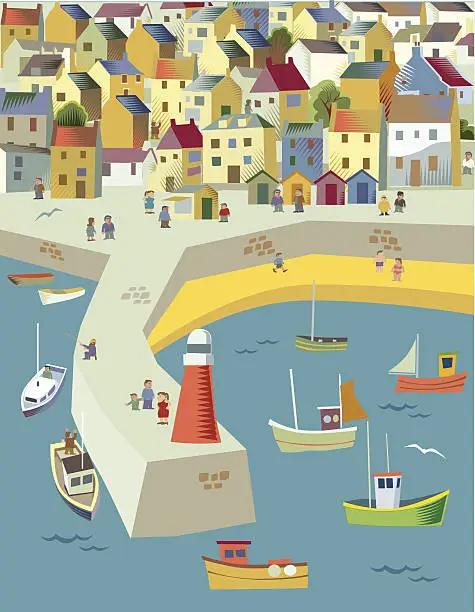 Vector illustration of Fishing / Seaside village or town