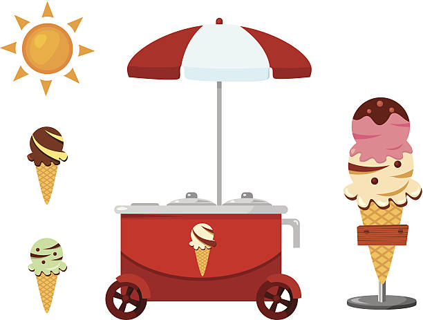 Ice cream cart vector art illustration