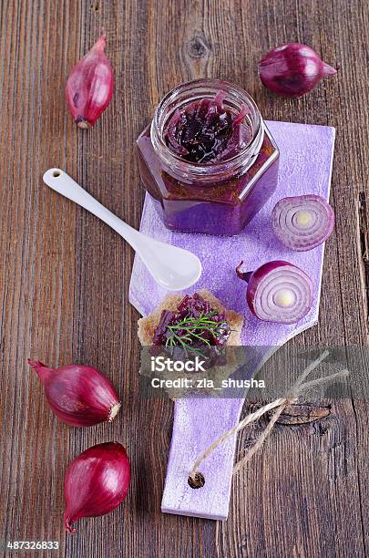 Onion Marmalade Stock Photo - Download Image Now - Appetizer, Bread, Canape