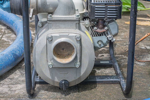 istock water pump on the flood area, close up. 487328308
