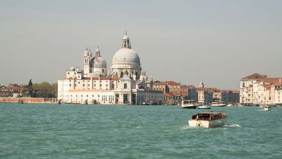 View  the Church of Santa Maria della Salute from  boat. Venice. Italy