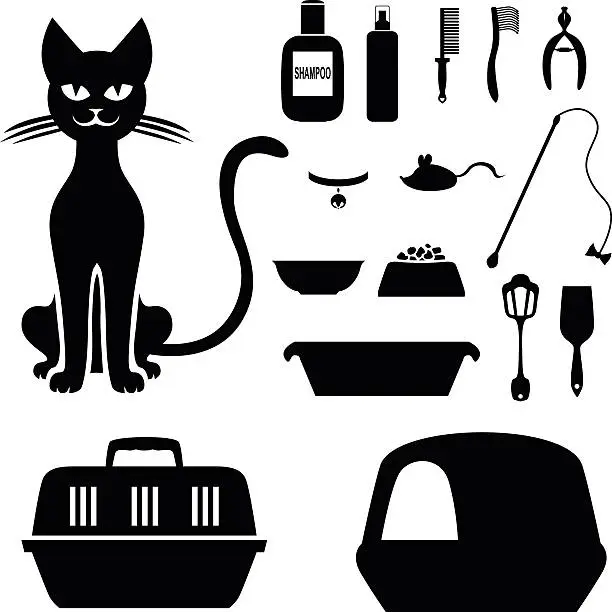 Vector illustration of Cat and set to care for her