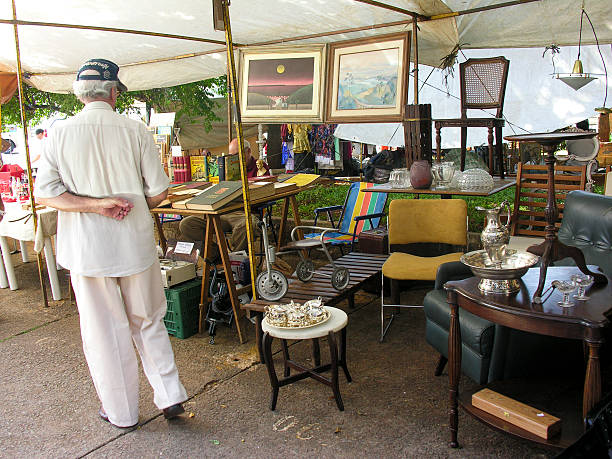 Flea Market  & Car boot sale of leather coats  on city square Gouda Europe