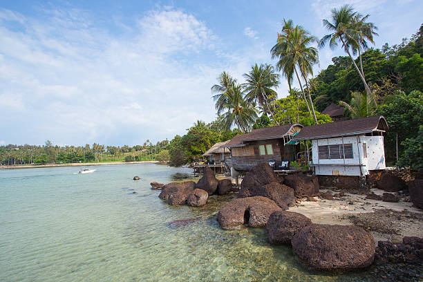 istock resort is next to the river surrounded by trees. 487332297