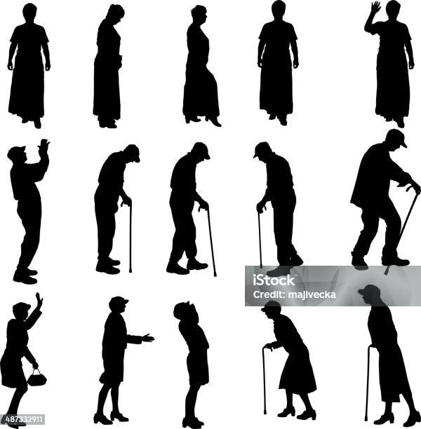 Vector Silhouette Of Old People Stock Illustration - Download Image Now - In Silhouette, Senior Women, Grandmother