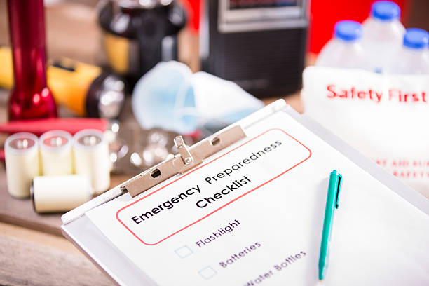 istock Emergency preparedness checklist and disaster supplies. 487335554