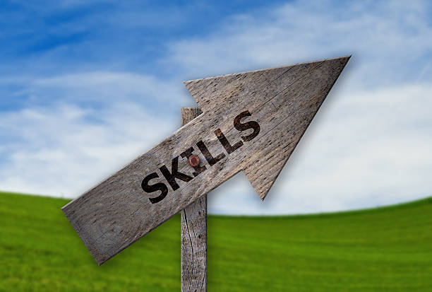 istock Branded Text Skills on an rustic arrow sign 487335952
