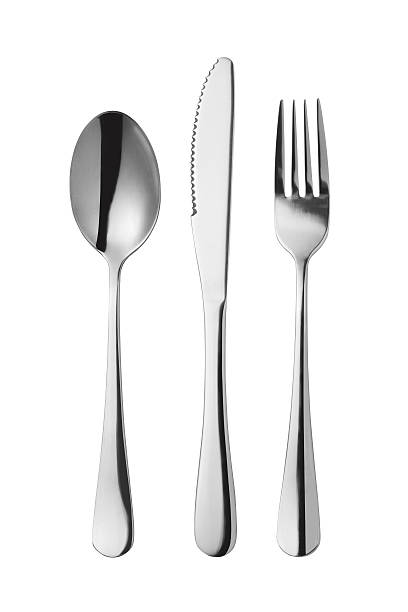 cuchillo y tenedor cuchara - fork silverware spoon table knife fotografías e imágenes de stock