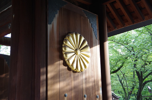 Tokyo Japan - August 13, 2015: This is the Wooden gate of Yasukuni Shrine.