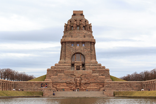 Leipzig, Germany - February 15, 2014: Monument to the Battle of the Nations (Volkerschlachtdenkmal) with sea of tears. It is a monument to the 1813 Battle of Leizig, also known as the Battle of the Nations. It is one of the biggest monuments in europe and one of the the best known landmarks in Leipzig.