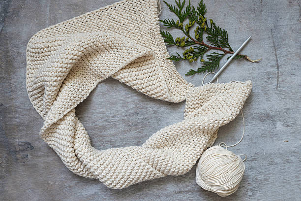istock Three skeins of yarn for knitting a scarf 487348750