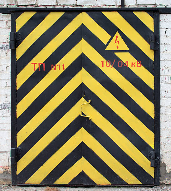 istock old door with yellow and black stripe 487351718
