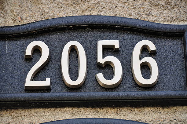 Street address white number year 2056 future stock photo