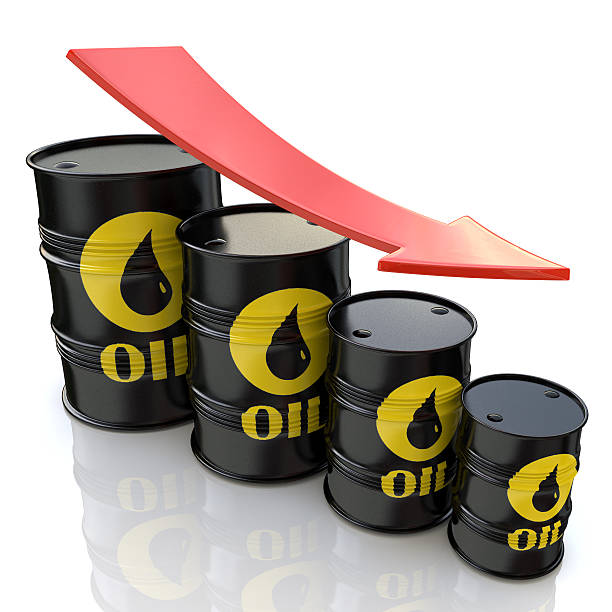 3 d immagine di mostrare grafico di ridurre i prezzi del petrolio - oil storage tank storage compartment fuel and power generation foto e immagini stock