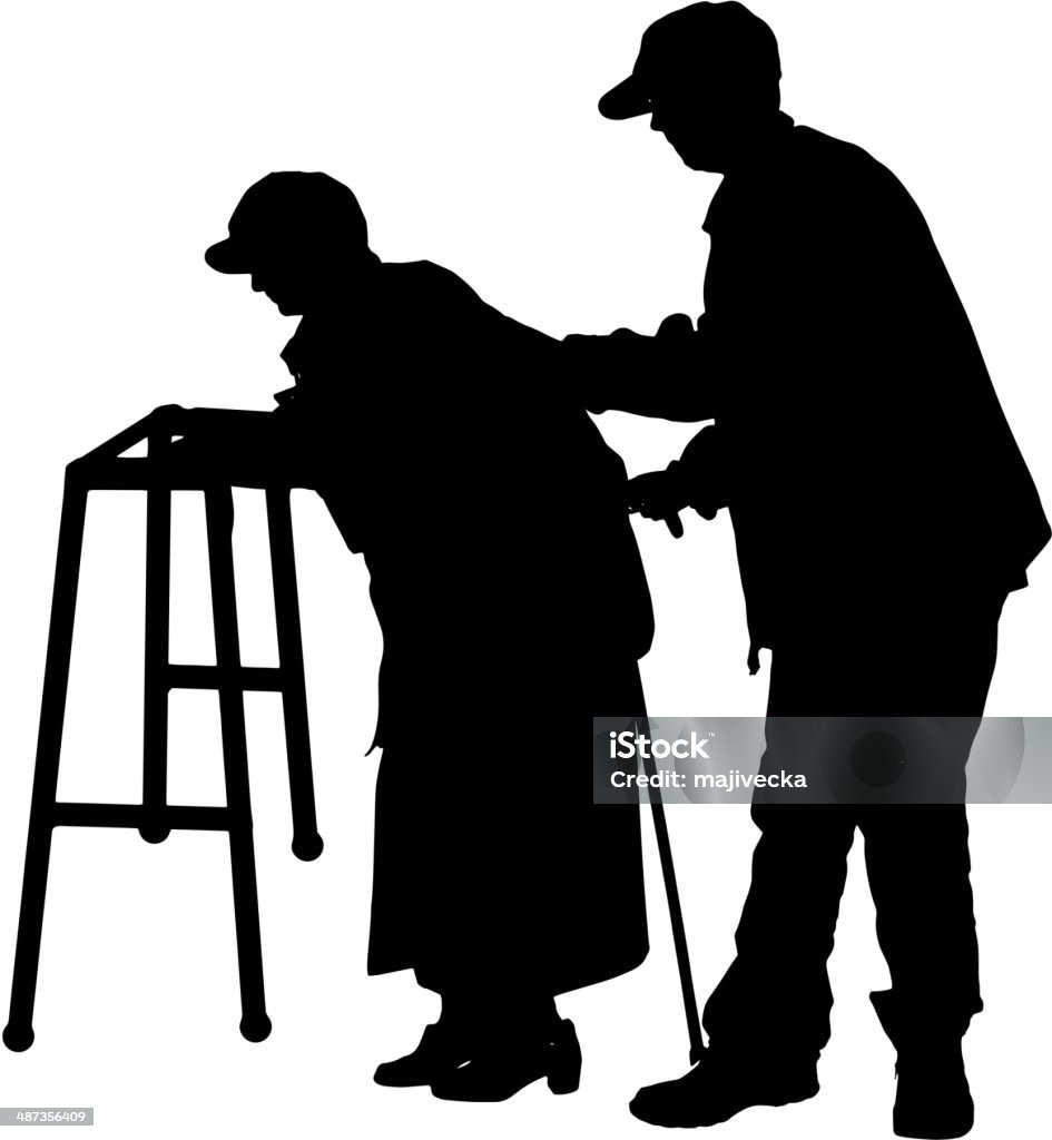 Vector silhouette of old people. Vector silhouette of old people on a white background. Adult stock vector