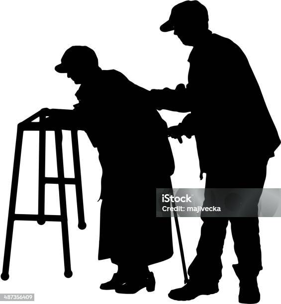 Vector Silhouette Of Old People Stock Illustration - Download Image Now - Adult, Back Lit, Body Care