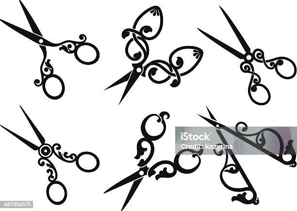 Set Of Retro Scissors Stock Illustration - Download Image Now - Abstract, Appliance, Backgrounds
