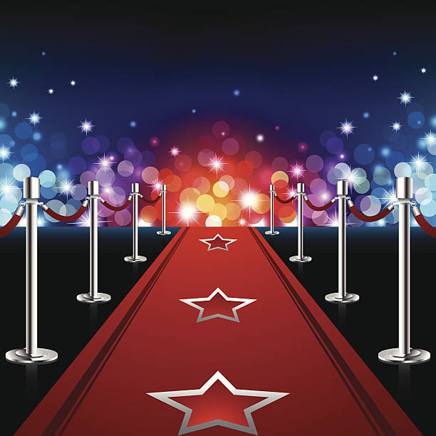 Luxury Red Carpet Vector illustration of a luxury red carpet in front of defocused lights. File includes high resolution JPEG. hollywood stock illustrations