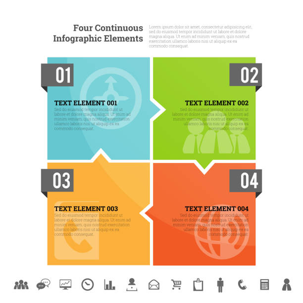 Four Continuous Infographic Elements Vector illustration of four continuous infographic element. square shape stock illustrations